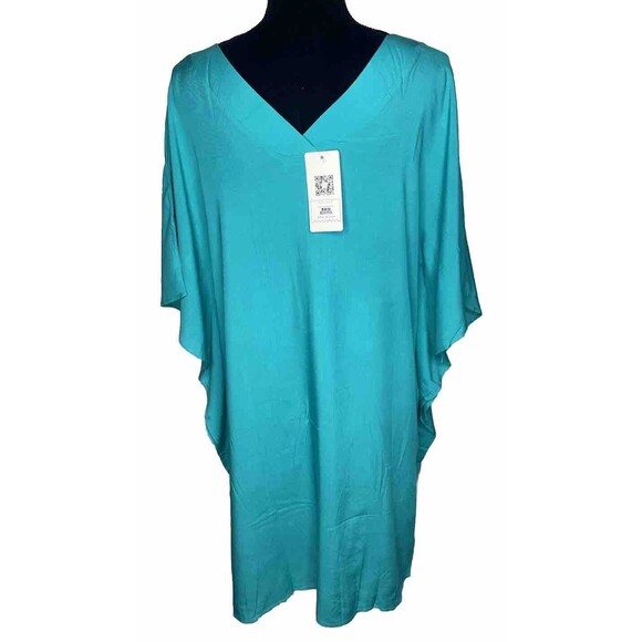 Ekouaer Turquoise Swimsuit Coverup Small w/flutter sleeves - Picture 4 of 6